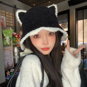 Cute Cat Ears Lamb Wool Knitted Pot Hat