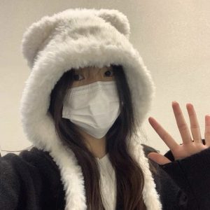 Plush Hat Bear Ears Cute Thickened Knitted Hat