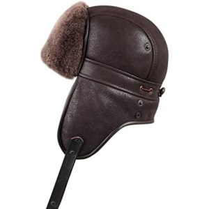 Unisex Wool Sheepskin Aviator Hat with Snap Button