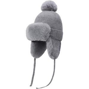 Kids Winter Hat Knitted Earflaps Beanie Thicken Lining Cap for Baby (Polyester, Grey)