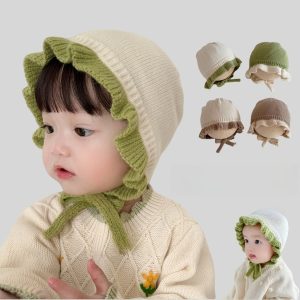 Autumn and Winter Baby Lace Wool Hat Ear Protector Knitted Hat
